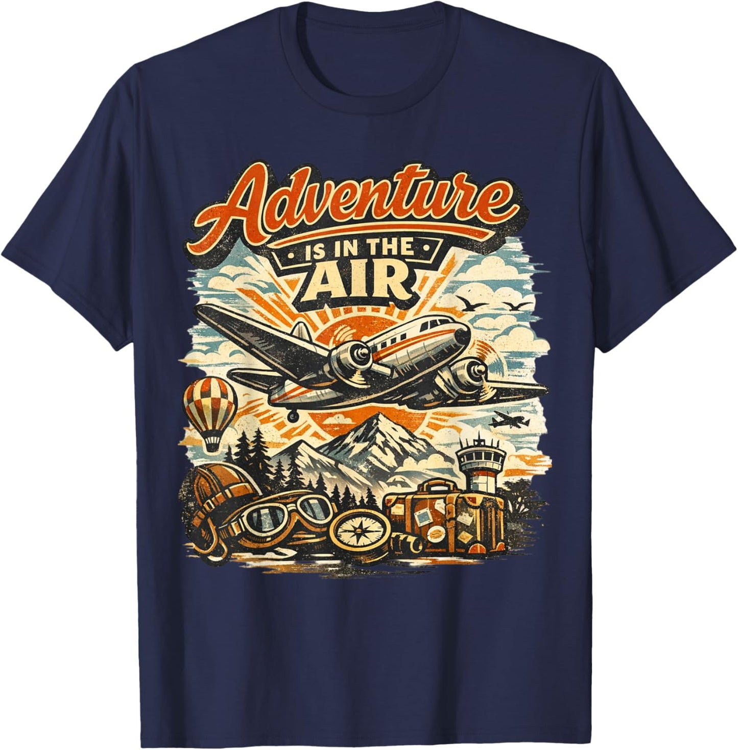 Pilot Flying Airplane Adventure is in The Air Aviation Gifts T-Shirt - T-Shirt | Navy