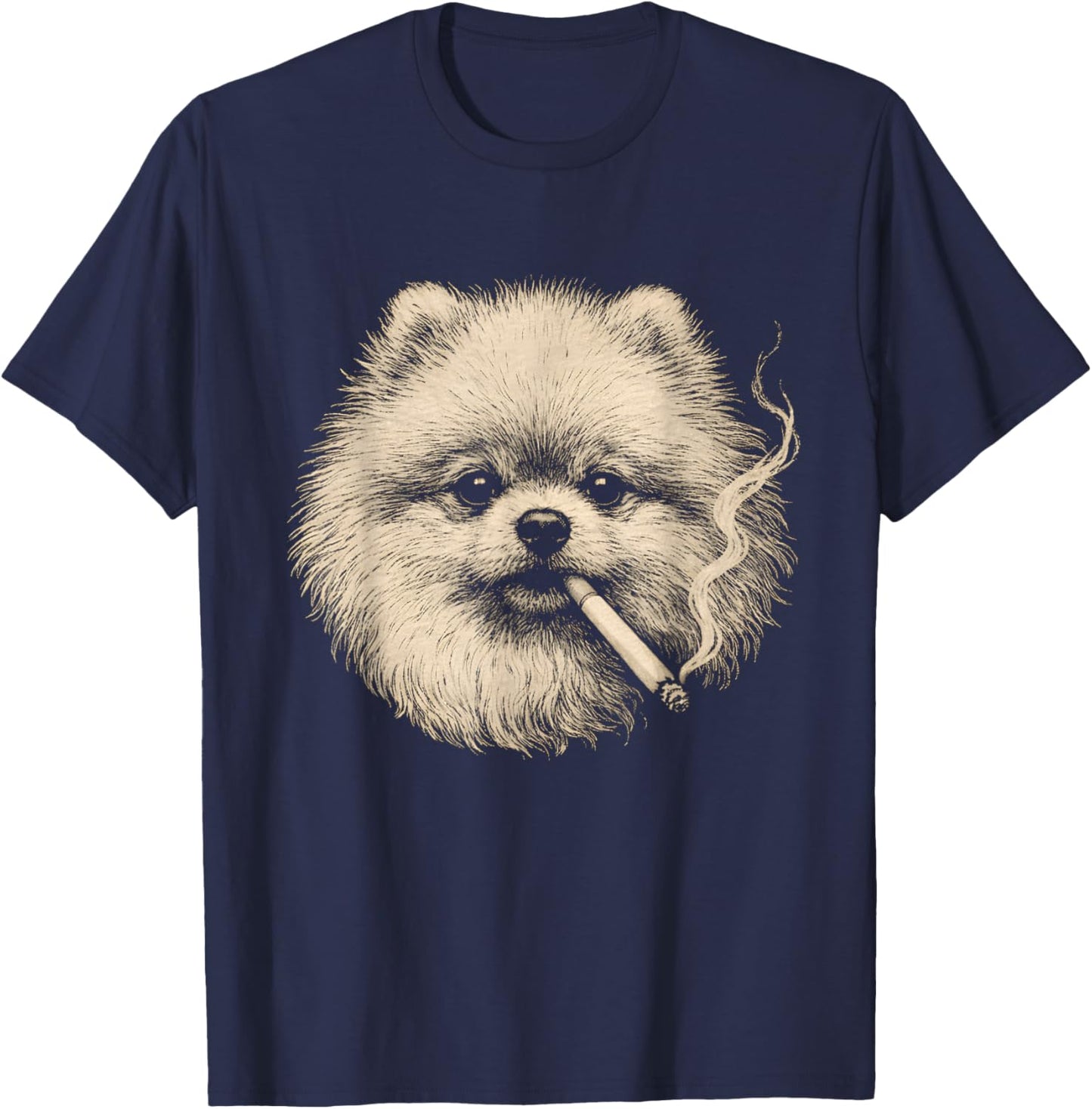 Dog Smoking Cigarette Funny Pomeranian Meme T-Shirt - T-Shirt | Navy