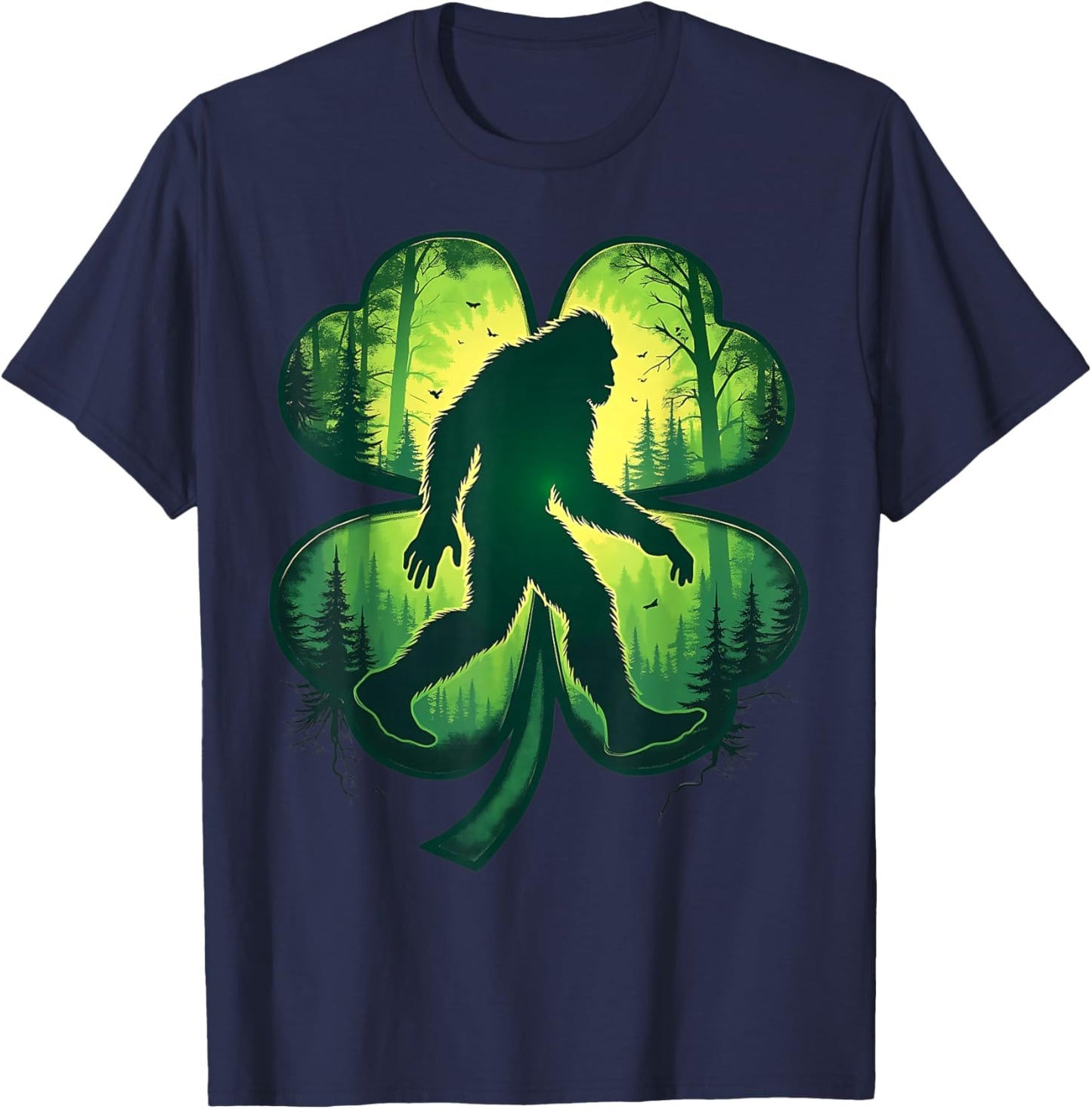 St Patricks Day Bigfoot Sasquatch Shamrock Men Women Kids T-Shirt - T-Shirt | Navy