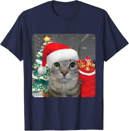Funny Christmas Rizz Season Humor Cat Internet Meme Brainrot T-Shirt - T-Shirt | Navy