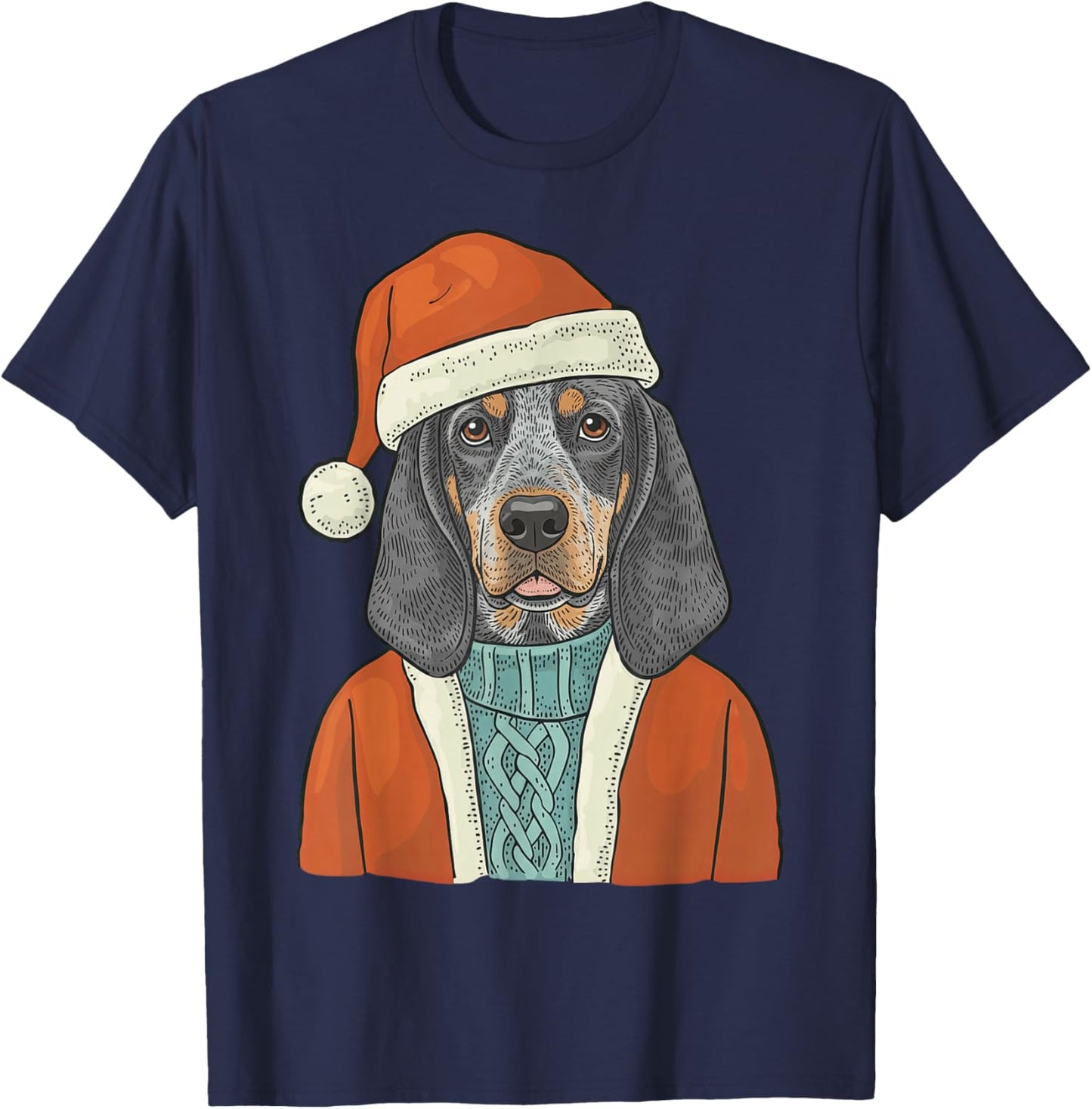 Bluetick Coonhound Dog Santa Christmas Outfit Funny T-Shirt - T-Shirt | Navy