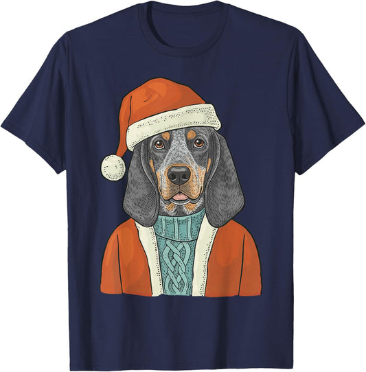 Bluetick Coonhound Dog Santa Christmas Outfit Funny T-Shirt - T-Shirt | Navy