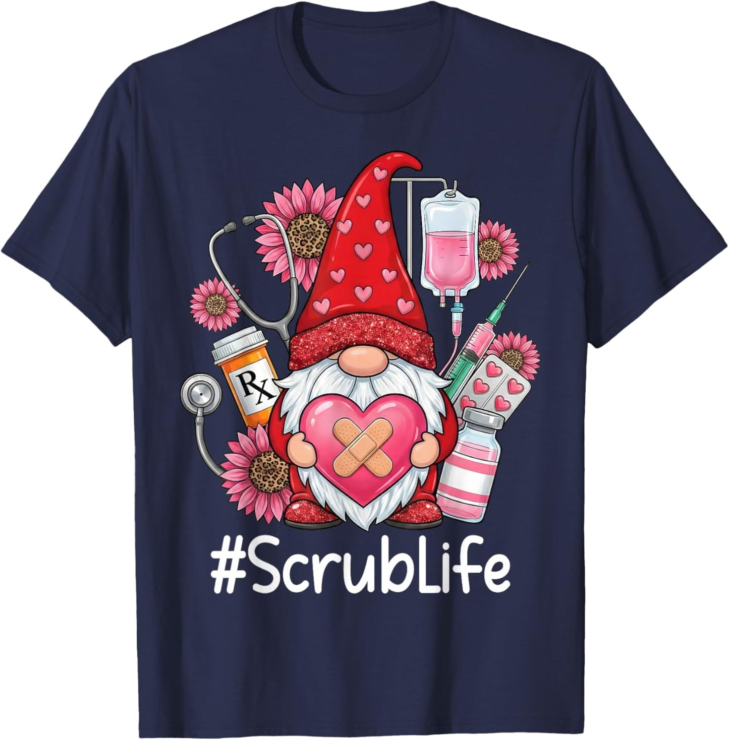 Gnome Nurse Scrub Life Nursing Valentine's Day T-Shirt - T-Shirt | Navy