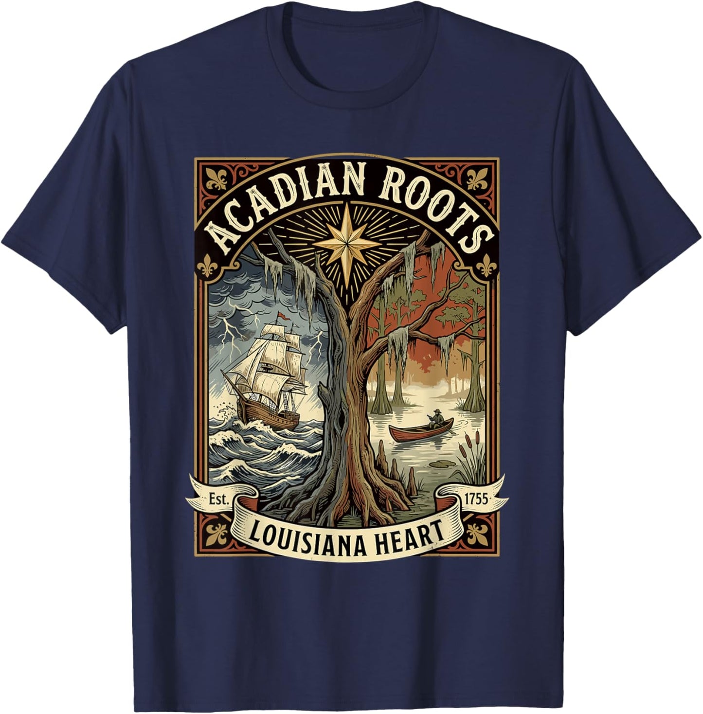 Acadian Roots Louisiana Heart T-Shirt - T-Shirt | Navy