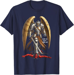 Archangel Michael Faith Design Make No Peace with Evil T-Shirt - T-Shirt | Navy