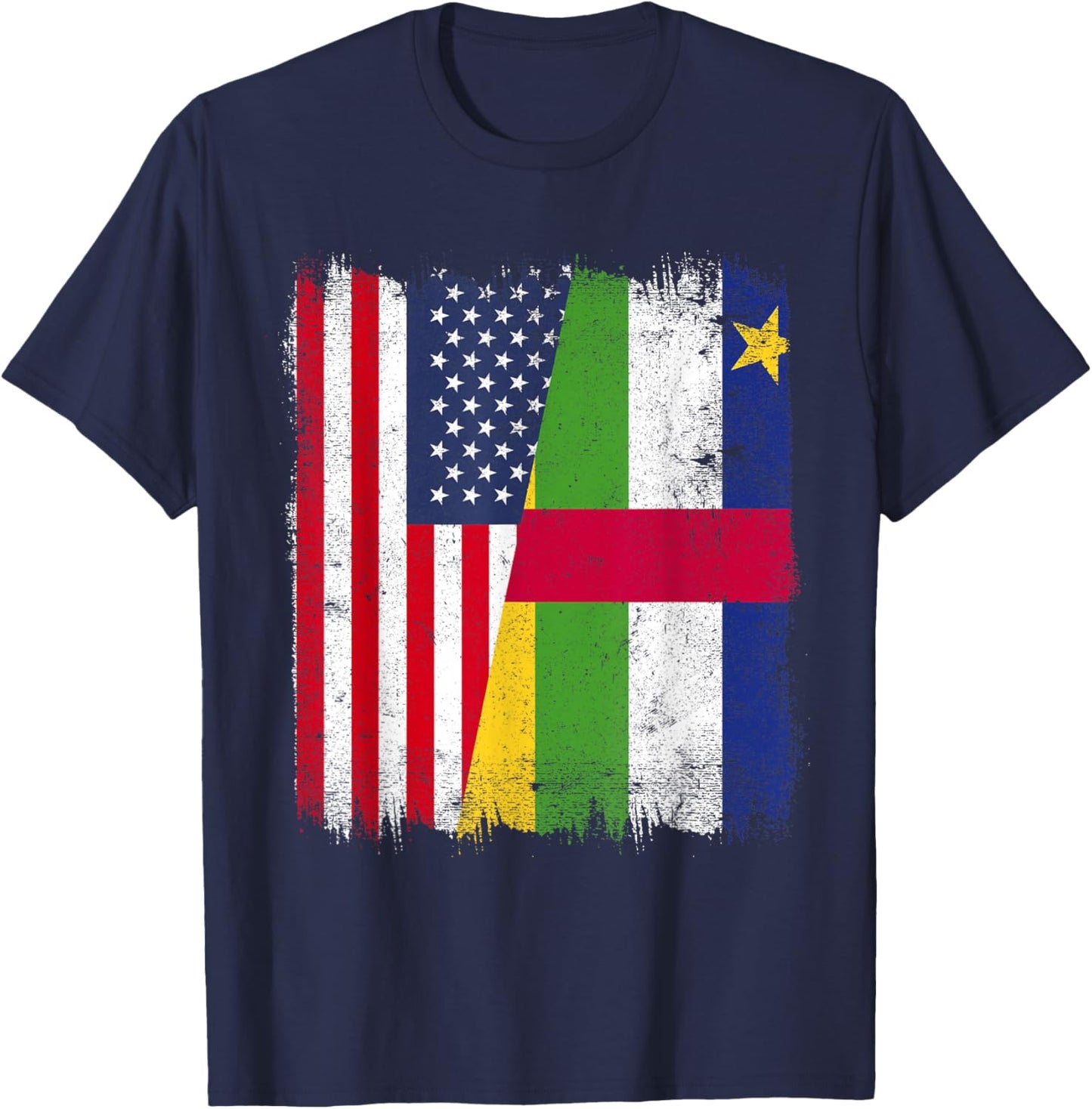 USA Central African Republic Half Flag American CAR Roots T-Shirt - T-Shirt | Navy