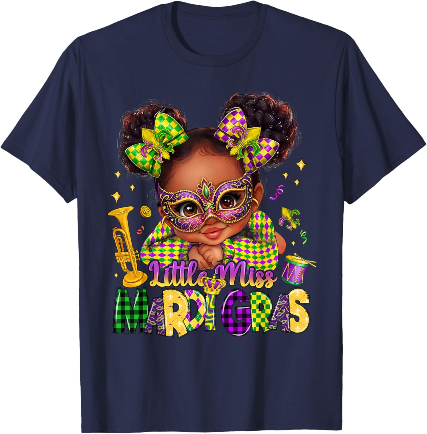 Little Miss Mardi Gras Black Girl New Orleans Fleur De Lis T-Shirt - T-Shirt | Navy
