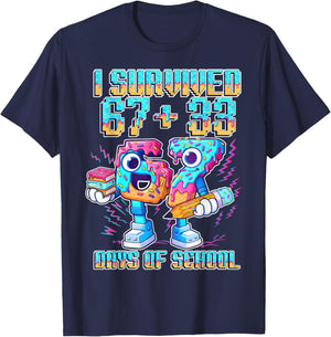 I Survived 67 33 Days of School Funny 100th Day of School T-Shirt - T-Shirt | Navy