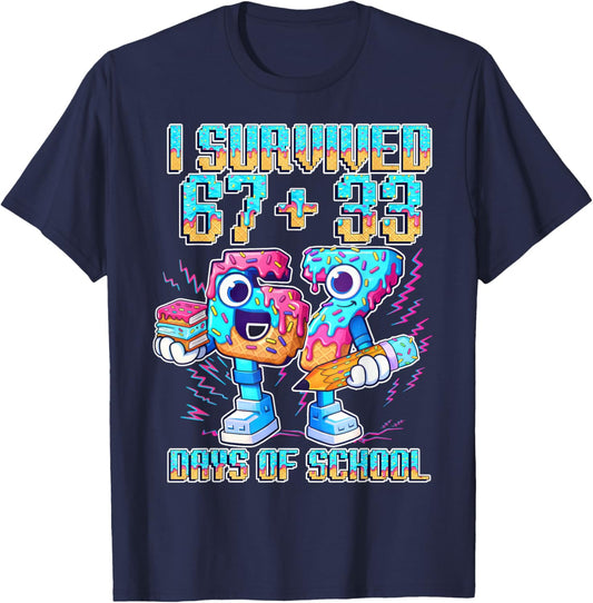 I Survived 67 33 Days of School Funny 100th Day of School T-Shirt - T-Shirt | Navy