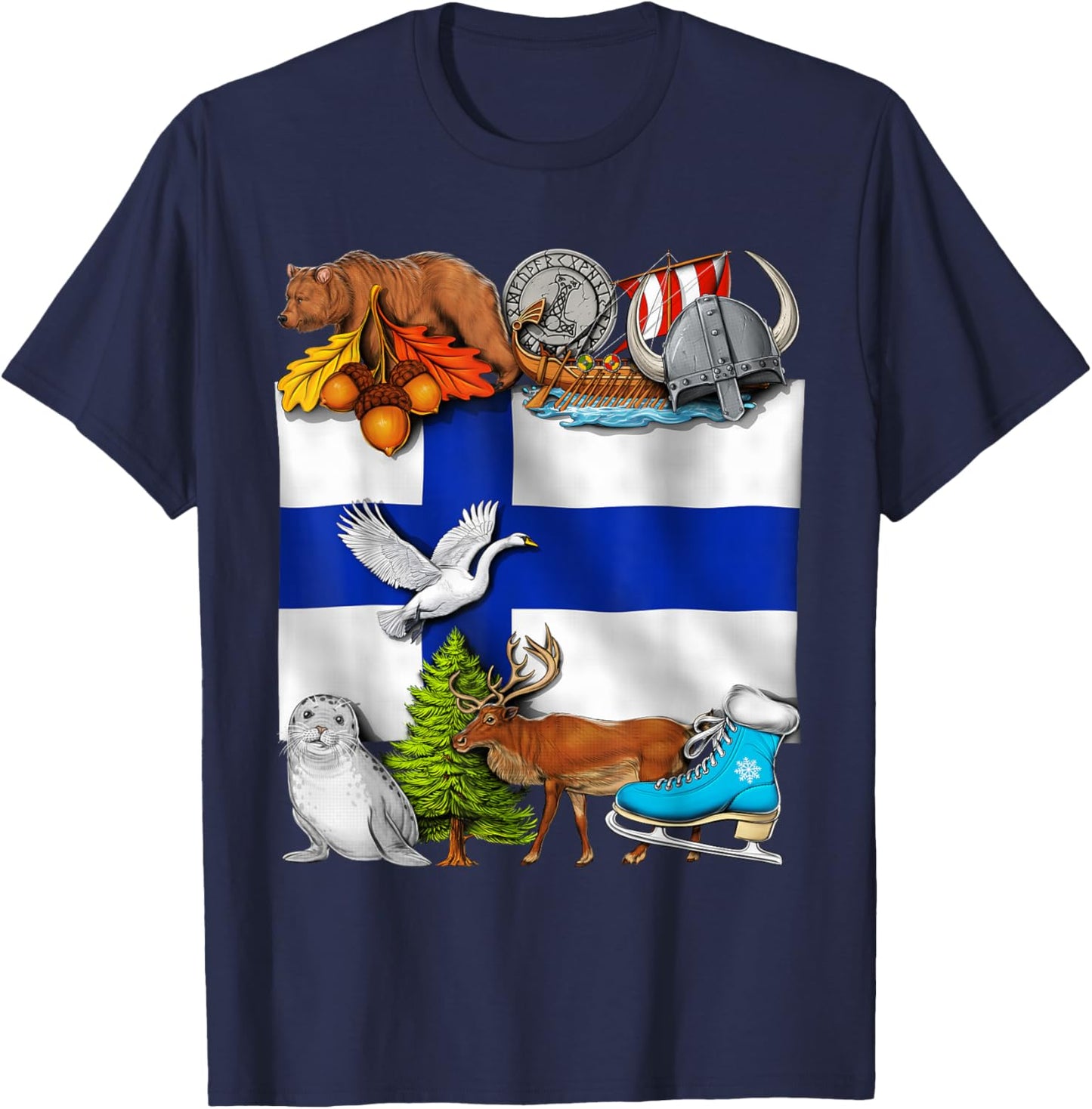 Finland Flag Finnish Roots Finnish Heritage Proud Finnish T-Shirt - T-Shirt | Navy