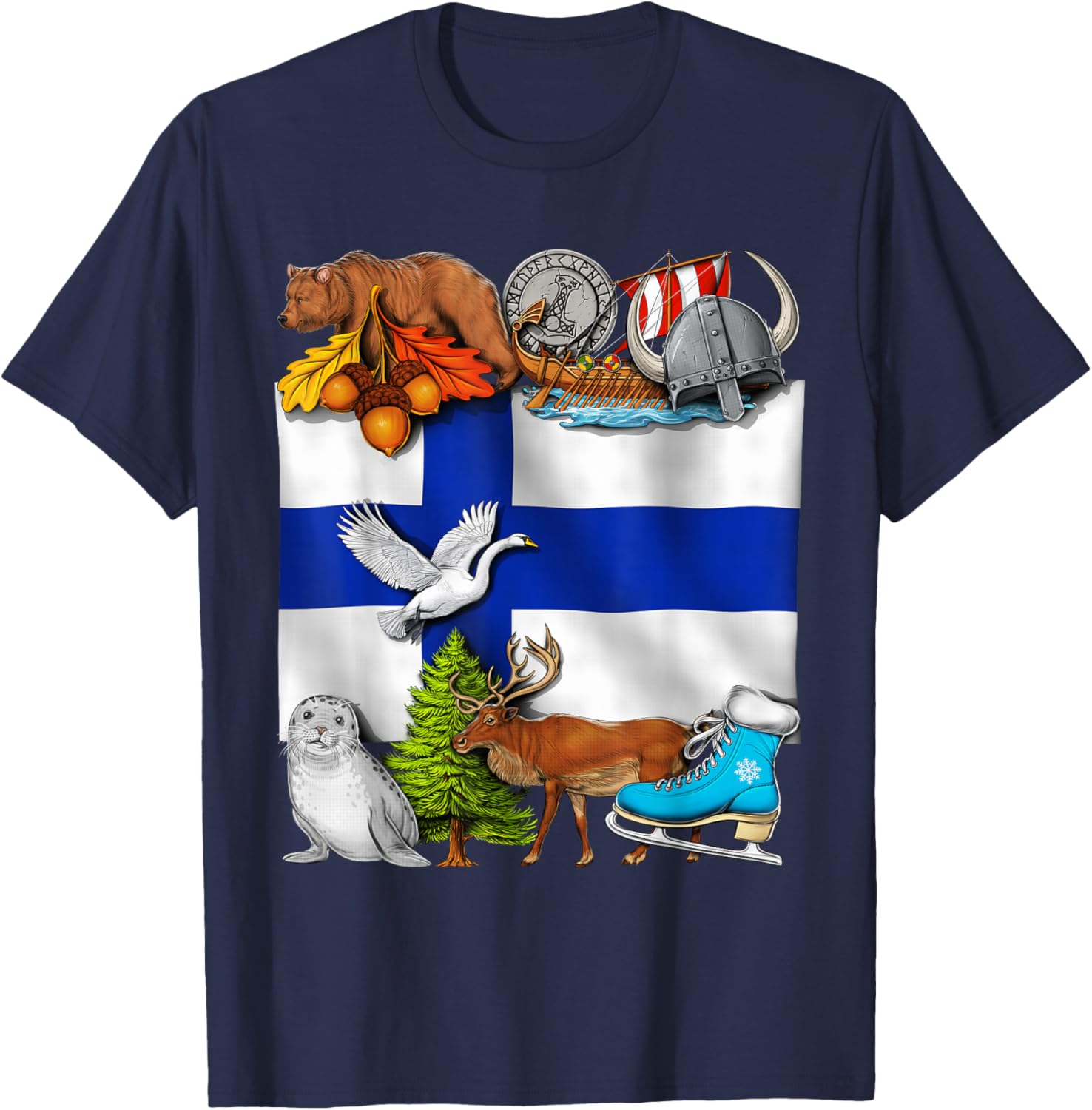 Finland Flag Finnish Roots Finnish Heritage Proud Finnish T-Shirt - T-Shirt | Navy
