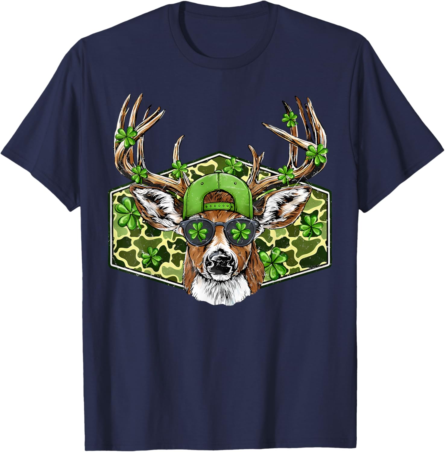 St. Patrick’s Day Buck Camo Deer Retro Hunting Boys Cap Men T-Shirt - T-Shirt | Navy