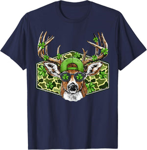 St. Patrick’s Day Buck Camo Deer Retro Hunting Boys Cap Men T-Shirt - T-Shirt | Navy