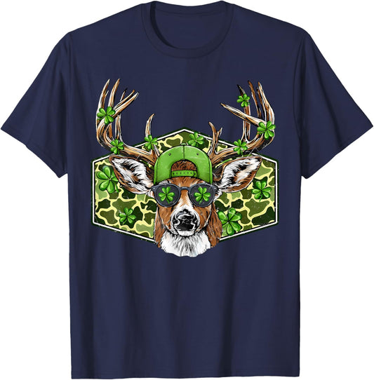 St. Patrick’s Day Buck Camo Deer Retro Hunting Boys Cap Men T-Shirt - T-Shirt | Navy