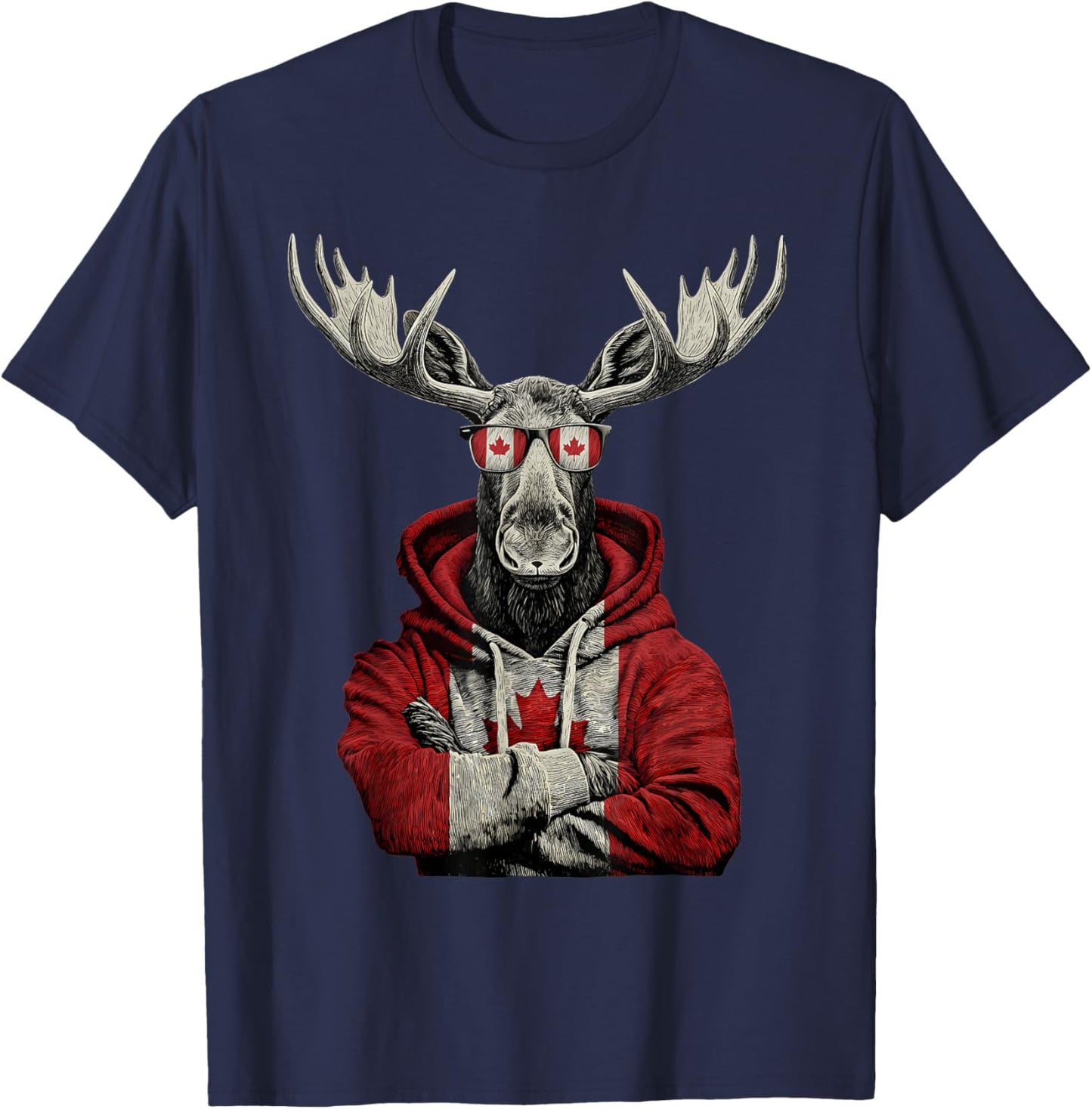 Canada Moose Canadian Pride Canada Maple Leaf Canada Flag T-Shirt - T-Shirt | Navy