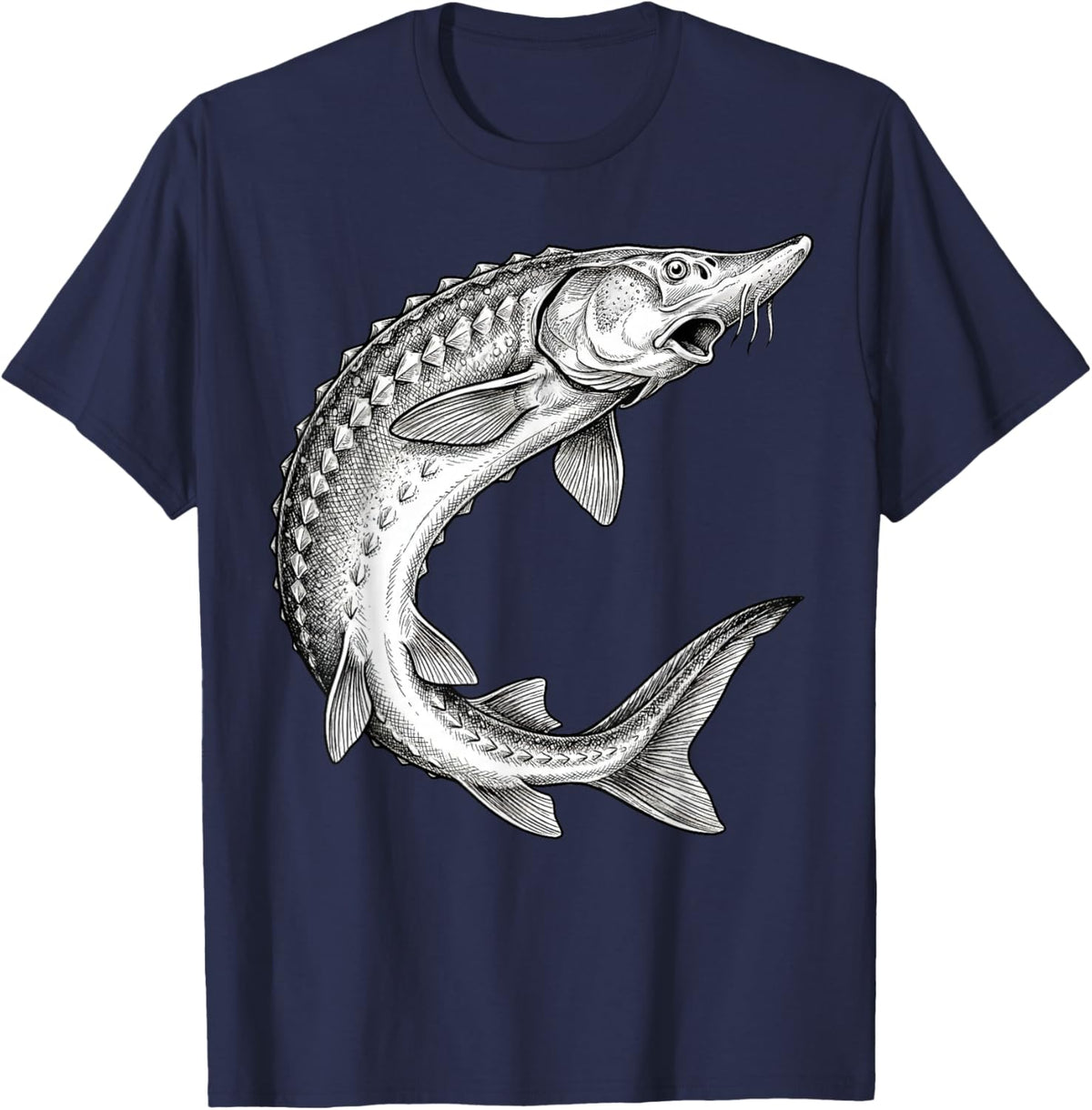 Vintage Sturgeon Fish Fishing Fisherman Angler T-Shirt - T-Shirt | Navy