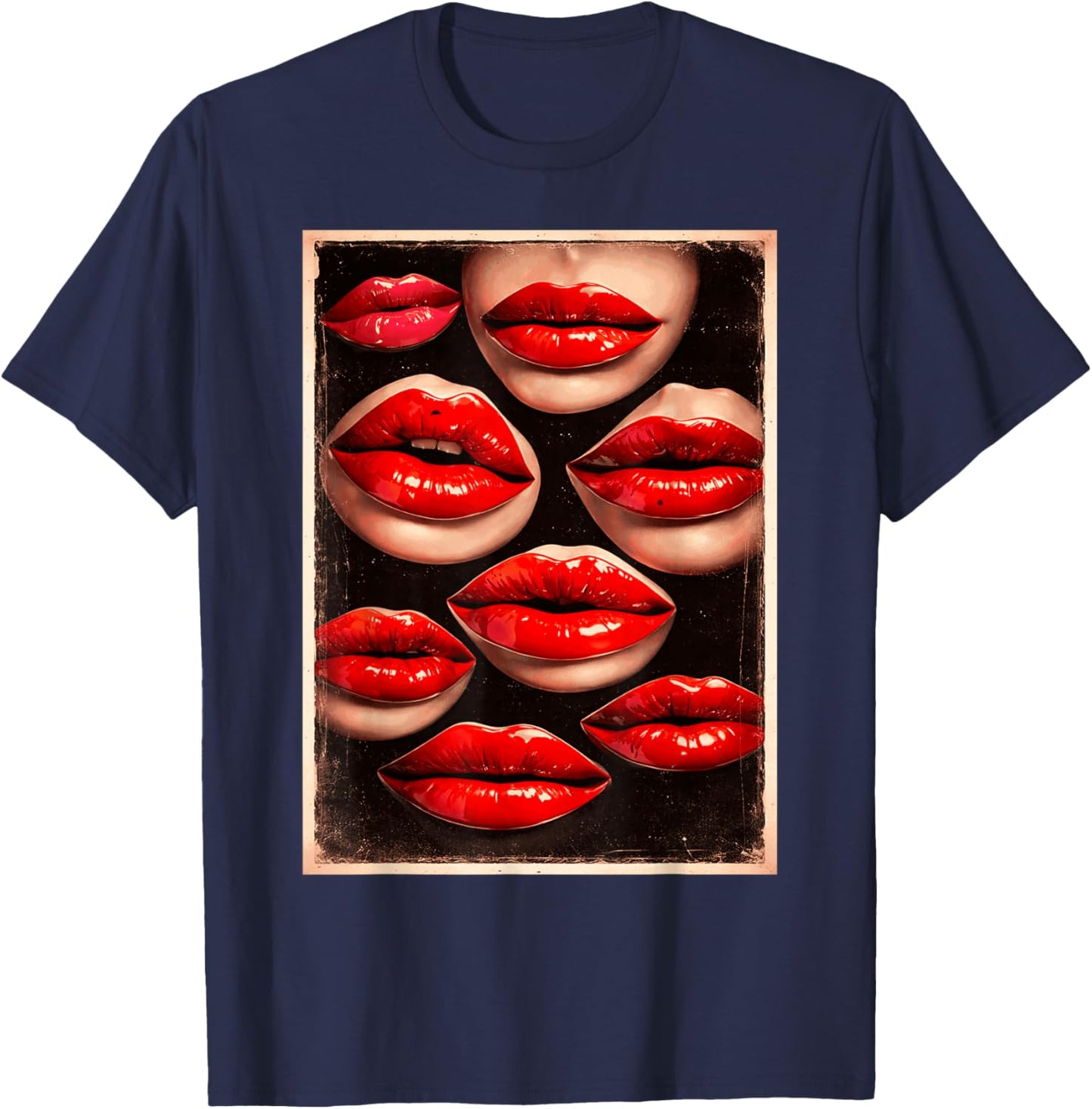 Kissing Red Lipstick Lips Happy Valentines Women Girls T-Shirt - T-Shirt | Navy