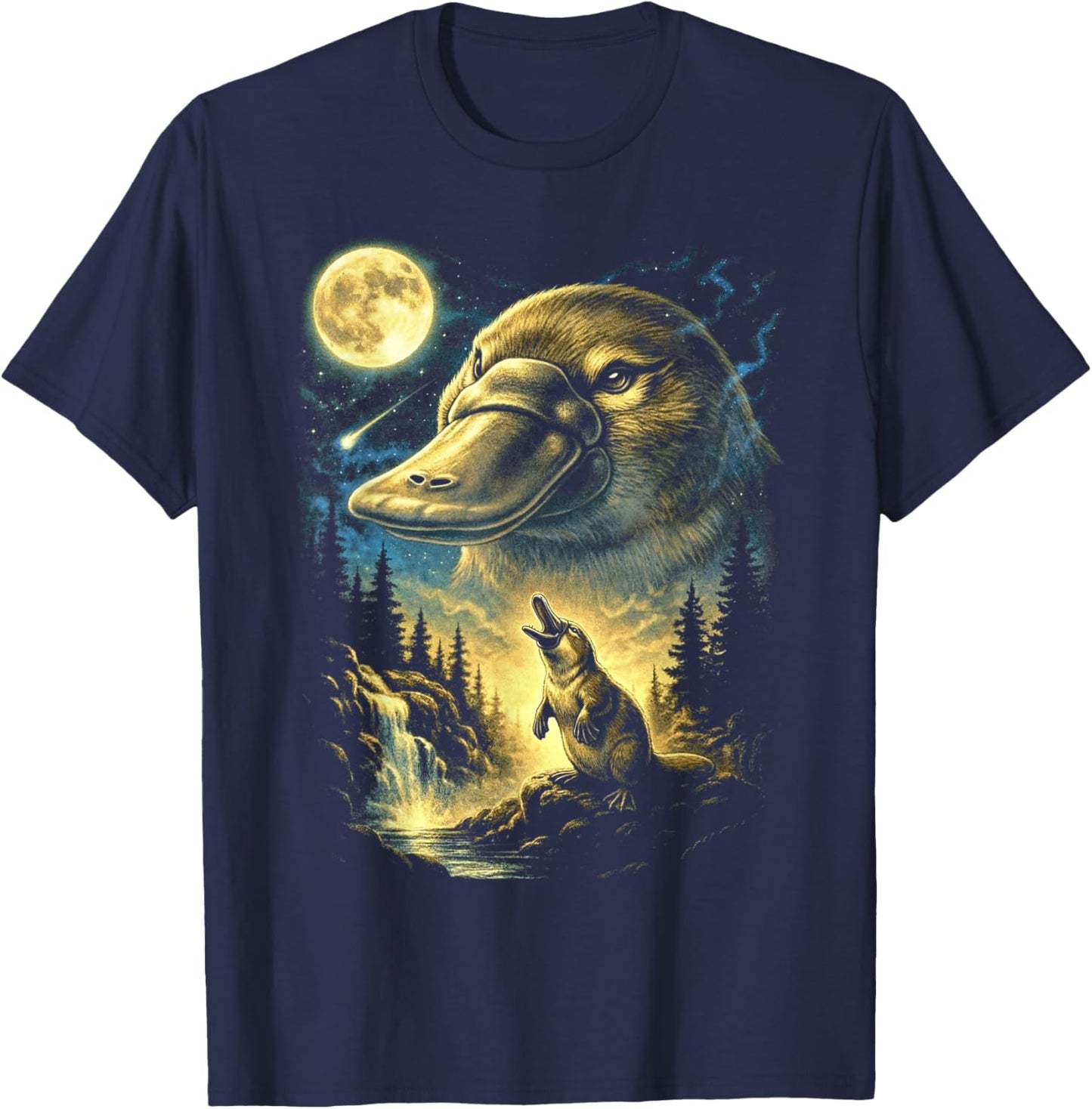 Platypus Howling to The Moon Meme Funny 90's Platypus T-Shirt - T-Shirt | Navy