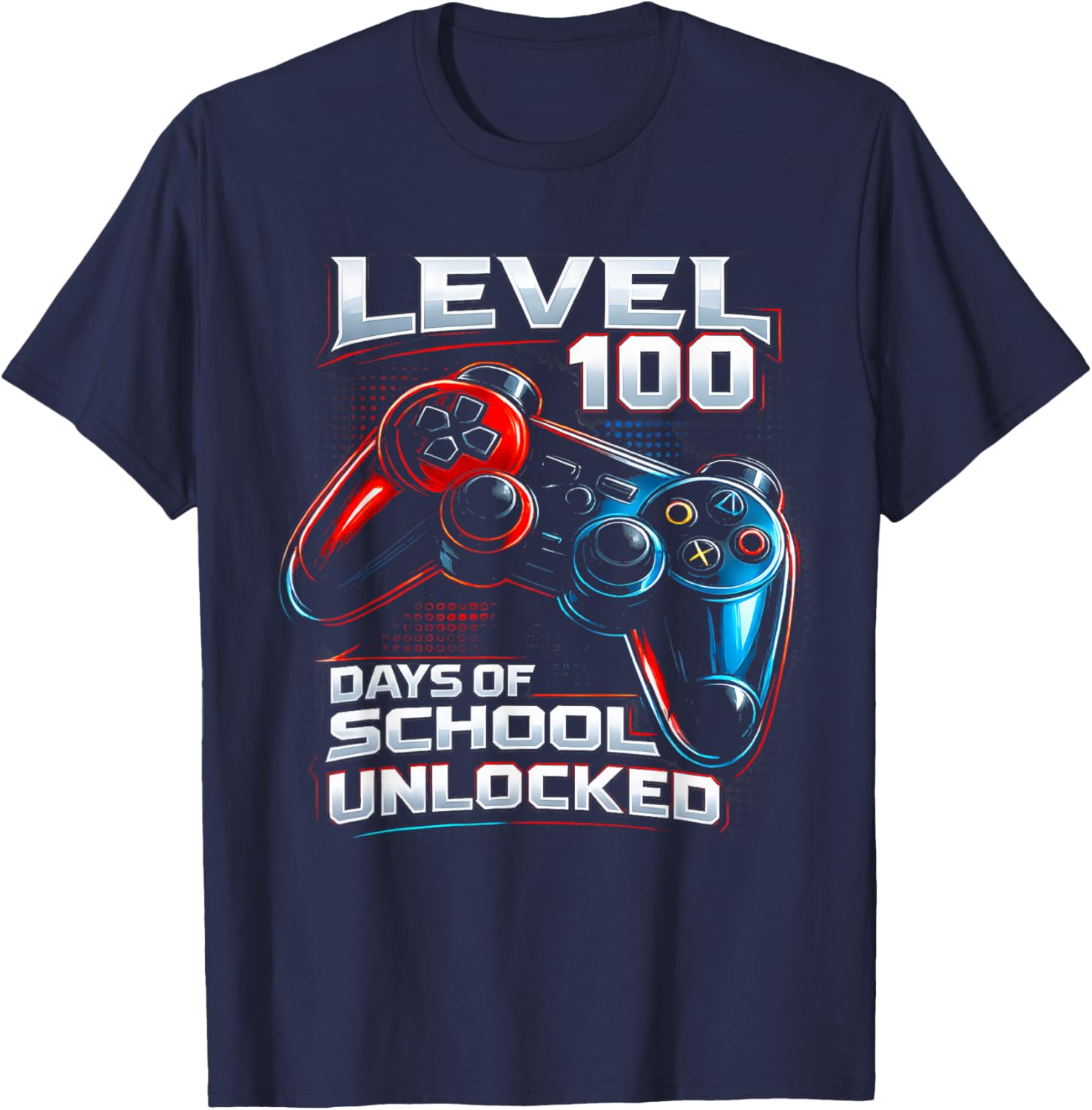 Level 100 Days of School Unlocked Gamer Video Games Boys T-Shirt - T-Shirt | Navy