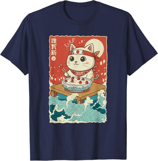 Kawaii Cat Semolina Porridge T-Shirt - T-Shirt | Navy