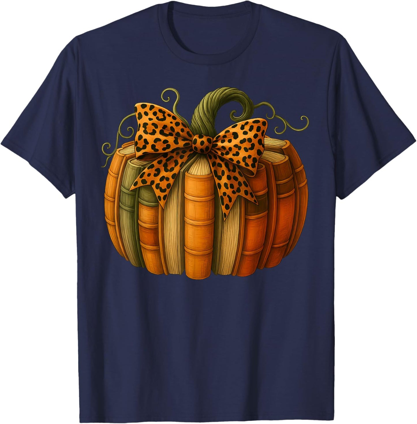 Fall Book Pumpkin Retro Reading Halloween Teacher T-Shirt - T-Shirt | Navy