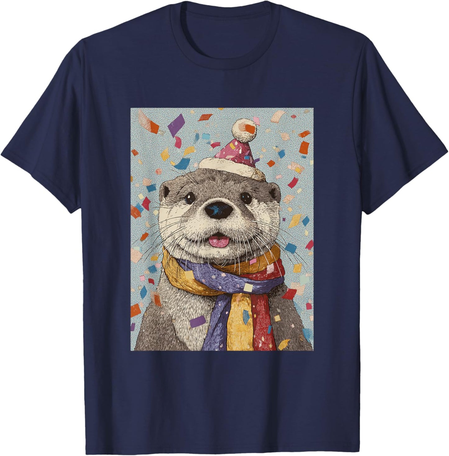 Otter Birthday Confetti Retro Pop Art T-Shirt - T-Shirt | Navy