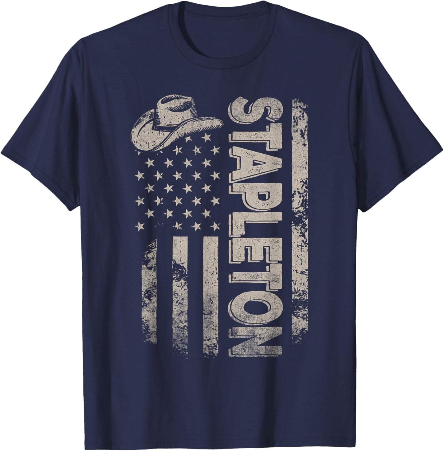 Distressed Stapleton Name Personalized 80s 90s Vintage T-Shirt - T-Shirt | Navy