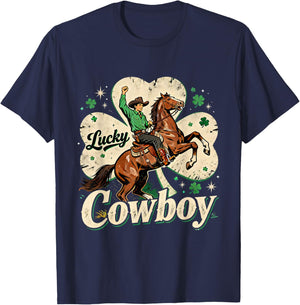Lucky Cowboy St Patricks Day Western Irish Pride Design T-Shirt - T-Shirt | Navy