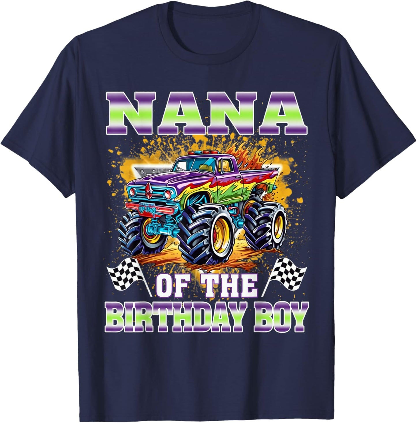 Nana of The Birthday Boy Monster Truck Family Matching T-Shirt - T-Shirt | Navy