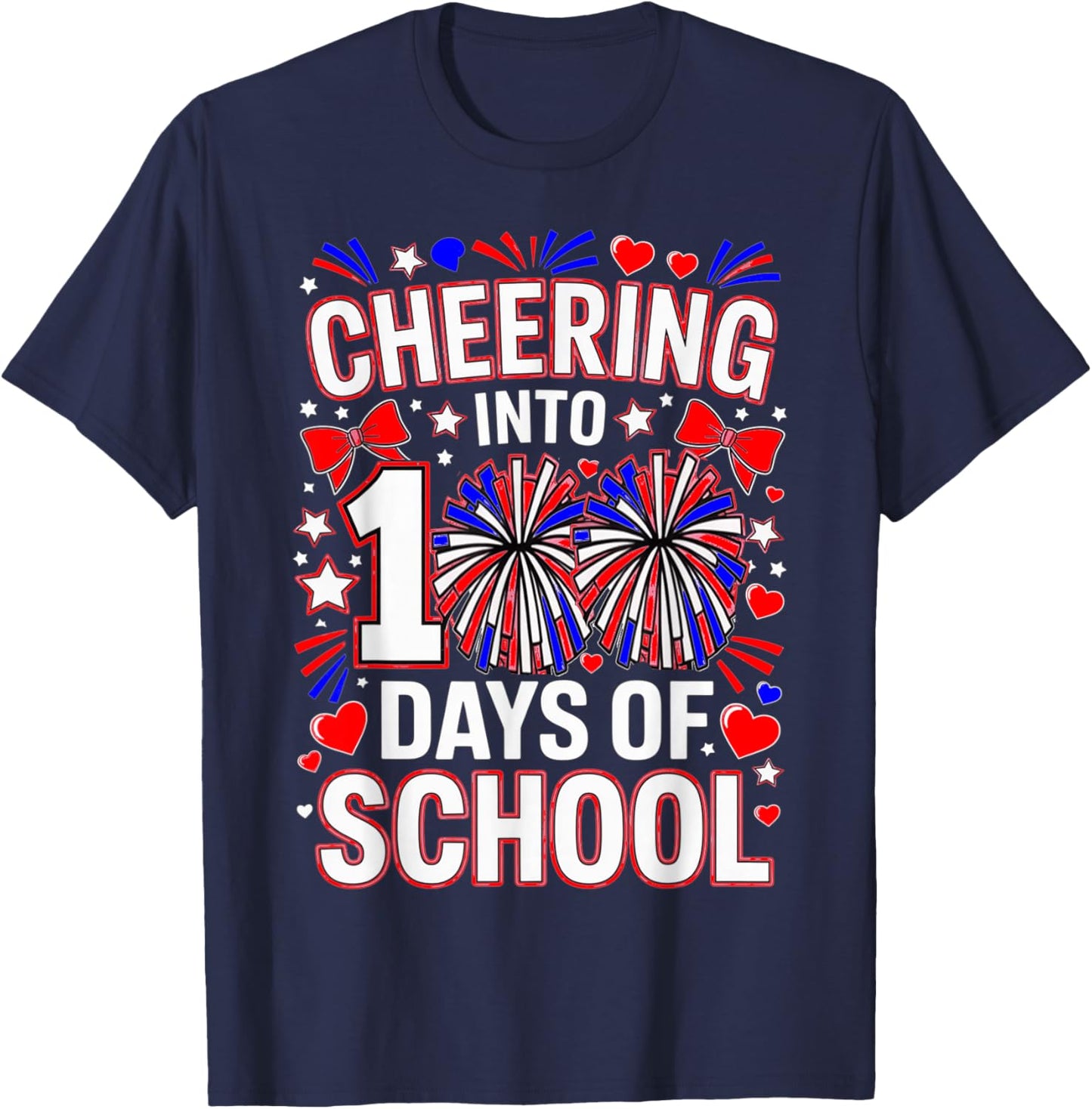 100 Days of School Cheerleader Patriotic USA Cheerleading T-Shirt - T-Shirt | Navy