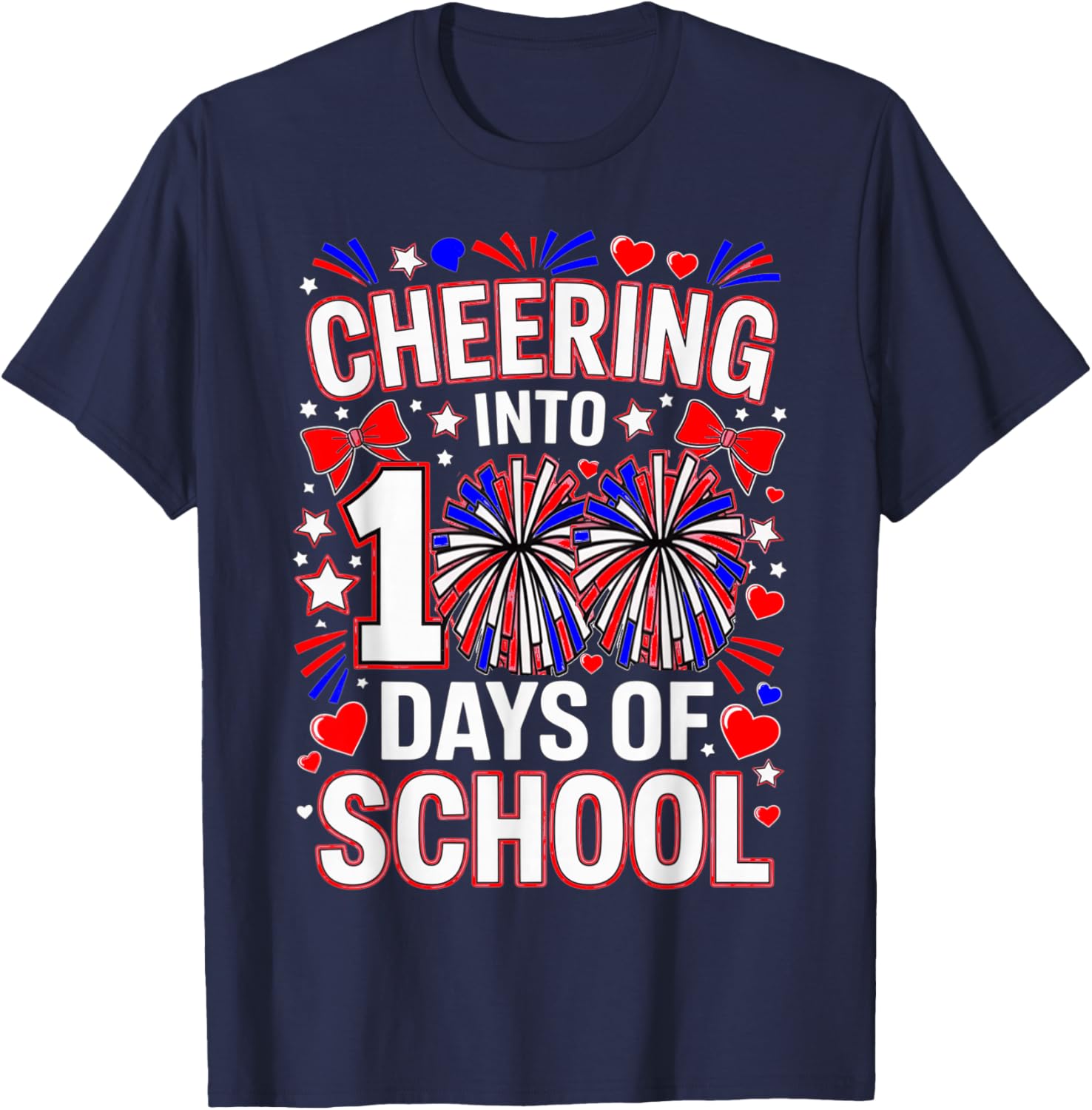 100 Days of School Cheerleader Patriotic USA Cheerleading T-Shirt - T-Shirt | Navy