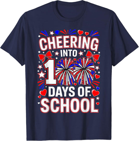100 Days of School Cheerleader Patriotic USA Cheerleading T-Shirt - T-Shirt | Navy