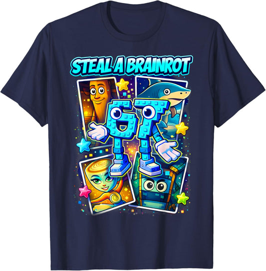 Funny 67 Steal A Brainrot 6 7 Birthday Boy Gift Kid Boys T-Shirt - T-Shirt | Navy