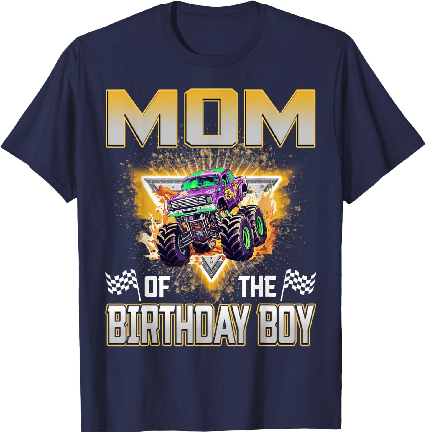 Mom of The Birthday Boy Monster Truck Birthday Family T-Shirt - T-Shirt | Navy