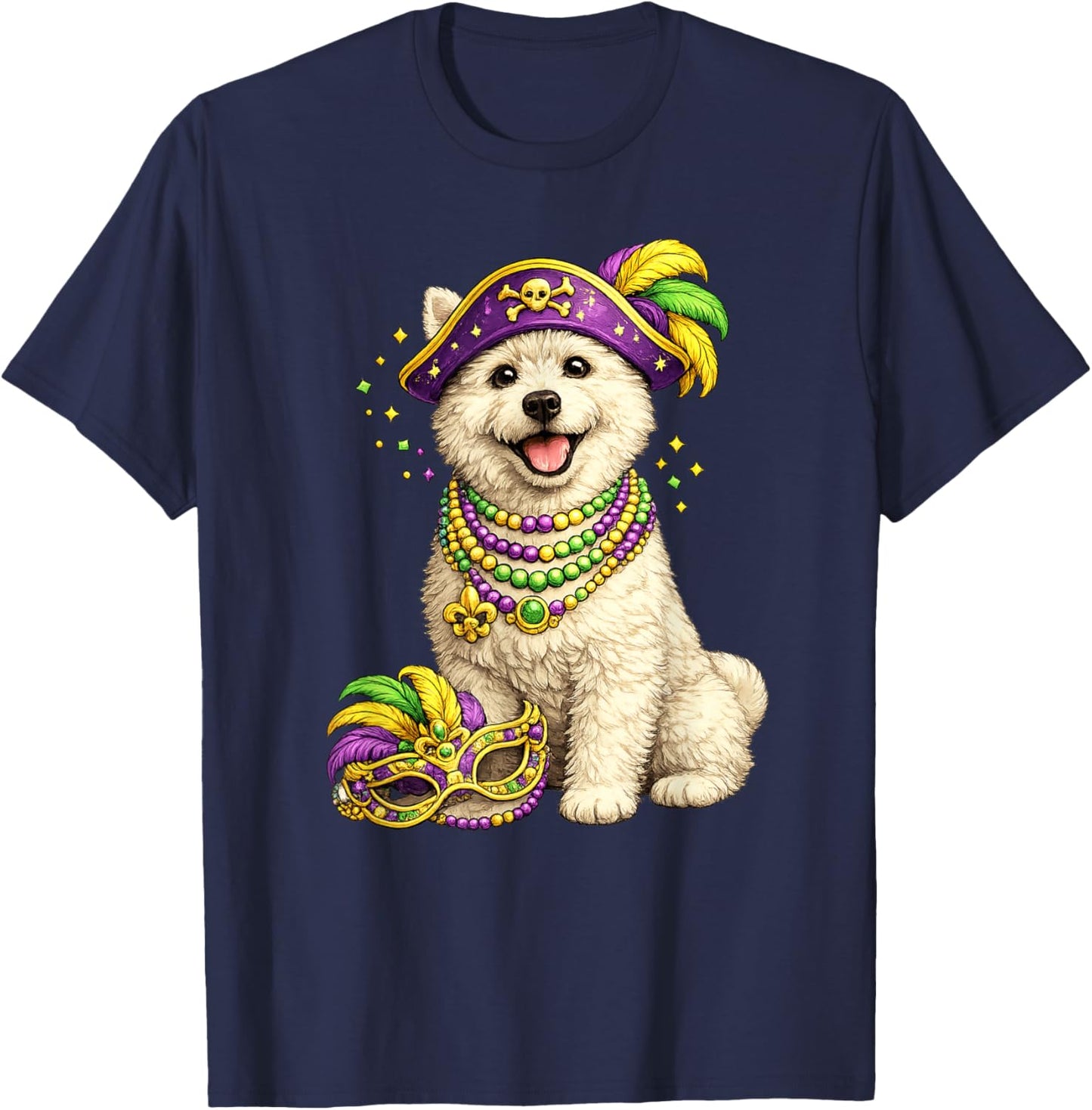 Cute Mardi Gras Themed West Highland Terrier, Westie Dog T-Shirt - T-Shirt | Navy