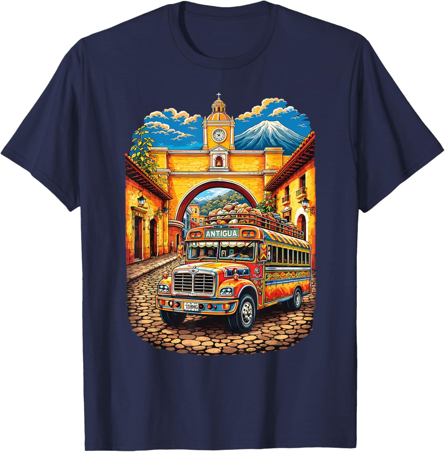 Guatemala Chicken Bus Antigua Chapin Quetzal Guate Tikal 502 T-Shirt - T-Shirt | Navy