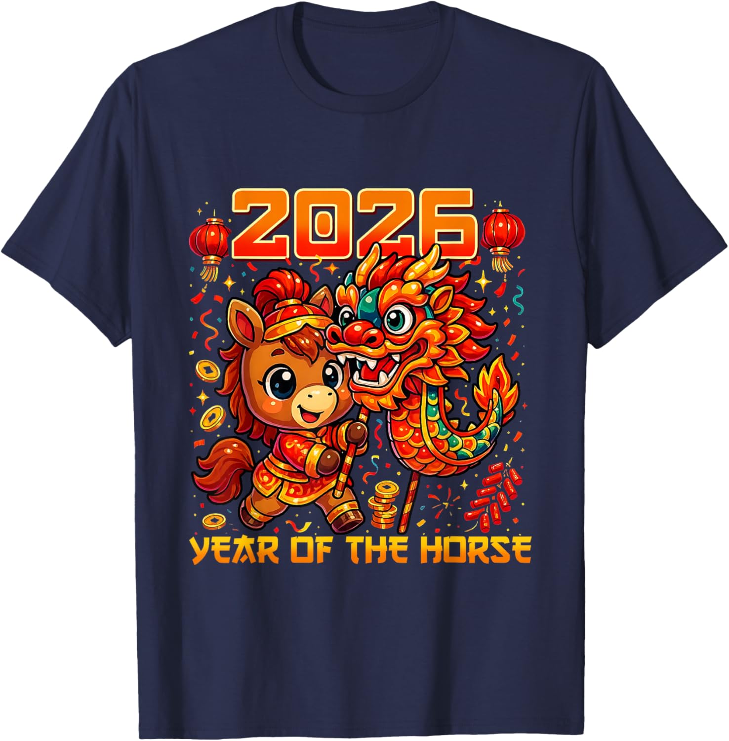 2026 Year of The Horse Cute Lunar Newyear Art T-Shirt - T-Shirt | Navy