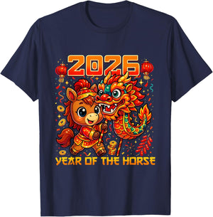 2026 Year of The Horse Cute Lunar Newyear Art T-Shirt - T-Shirt | Navy
