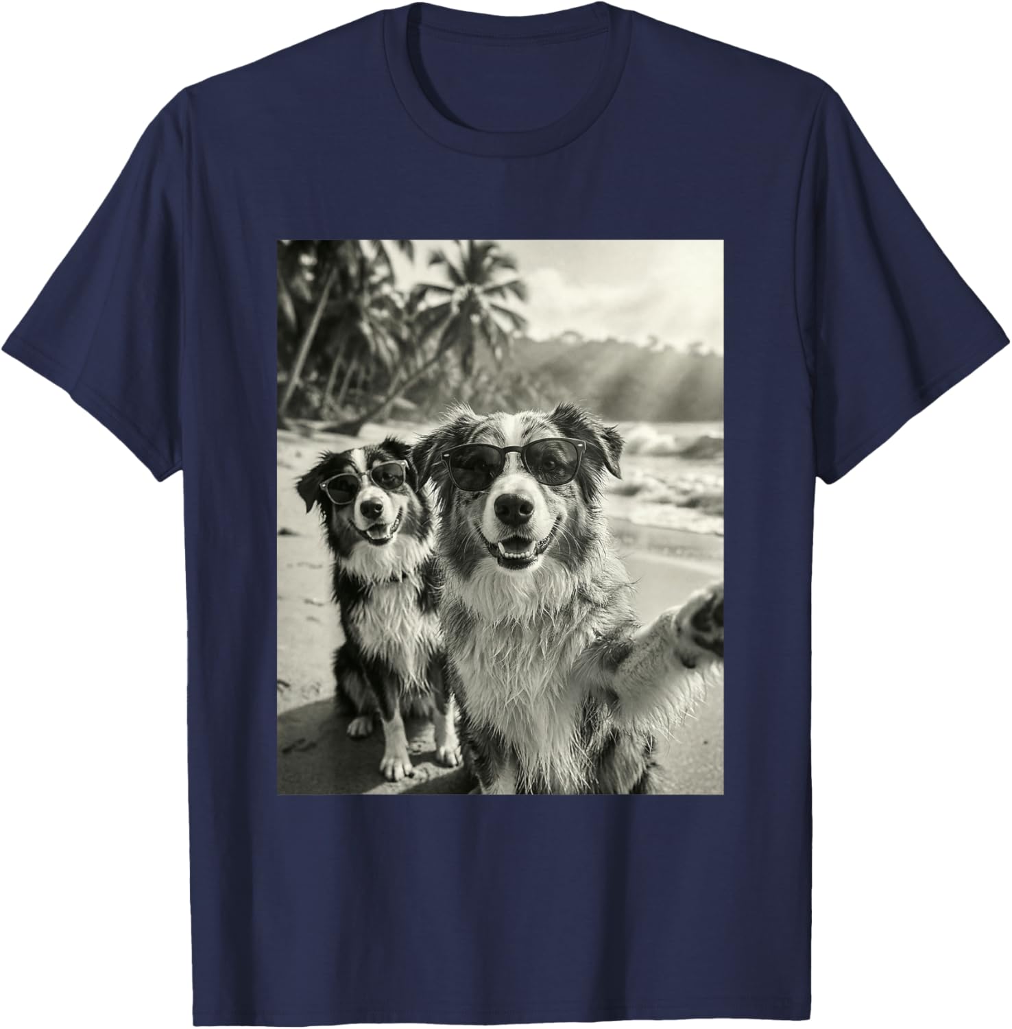 Cool Australian Shepherd Selfie Beach Sunglasses Dogs T-Shirt - T-Shirt | Navy