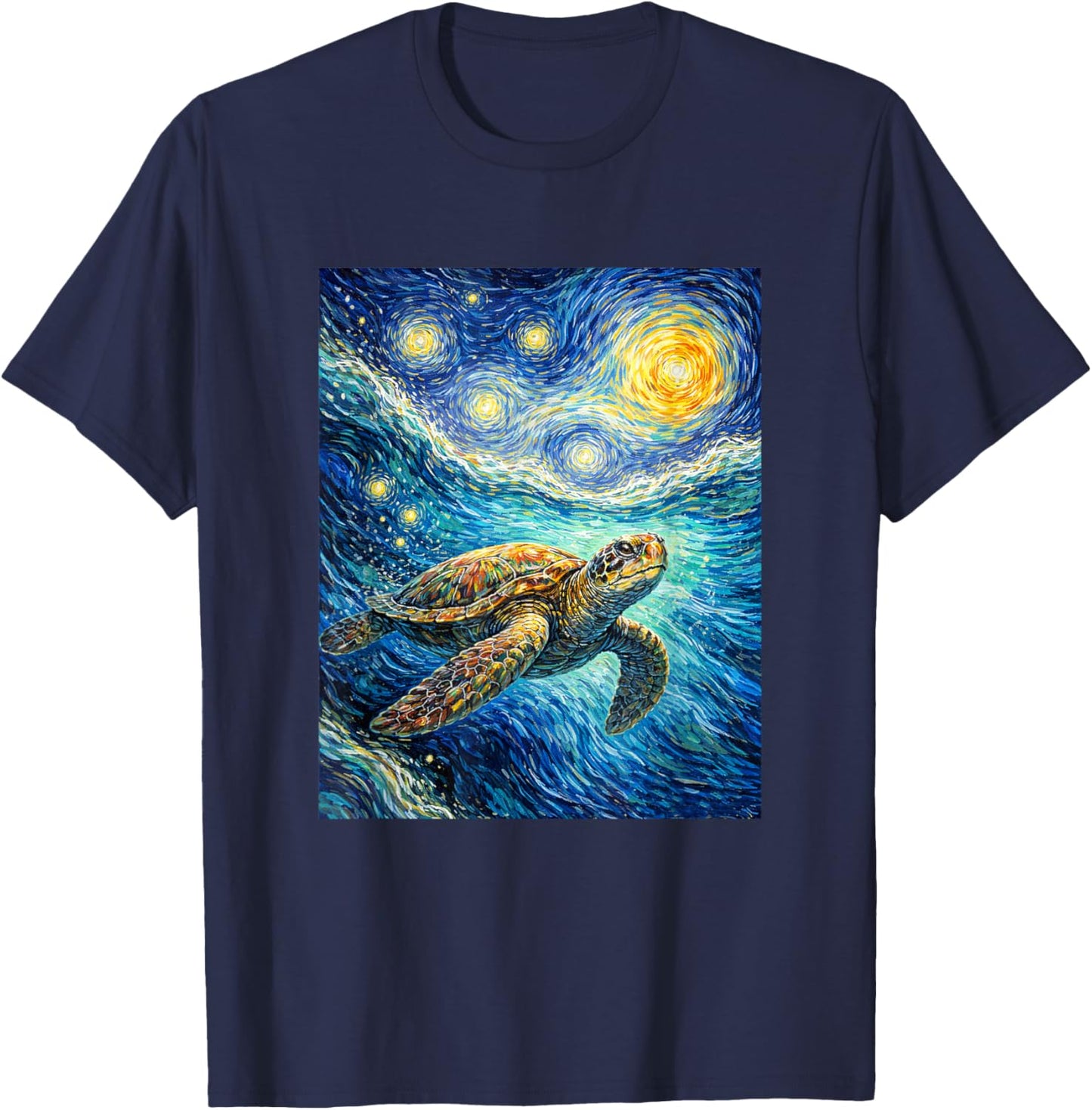 Turtle Lover Men Women Kids Tortoise Van Gogh T-Shirt - T-Shirt | Navy