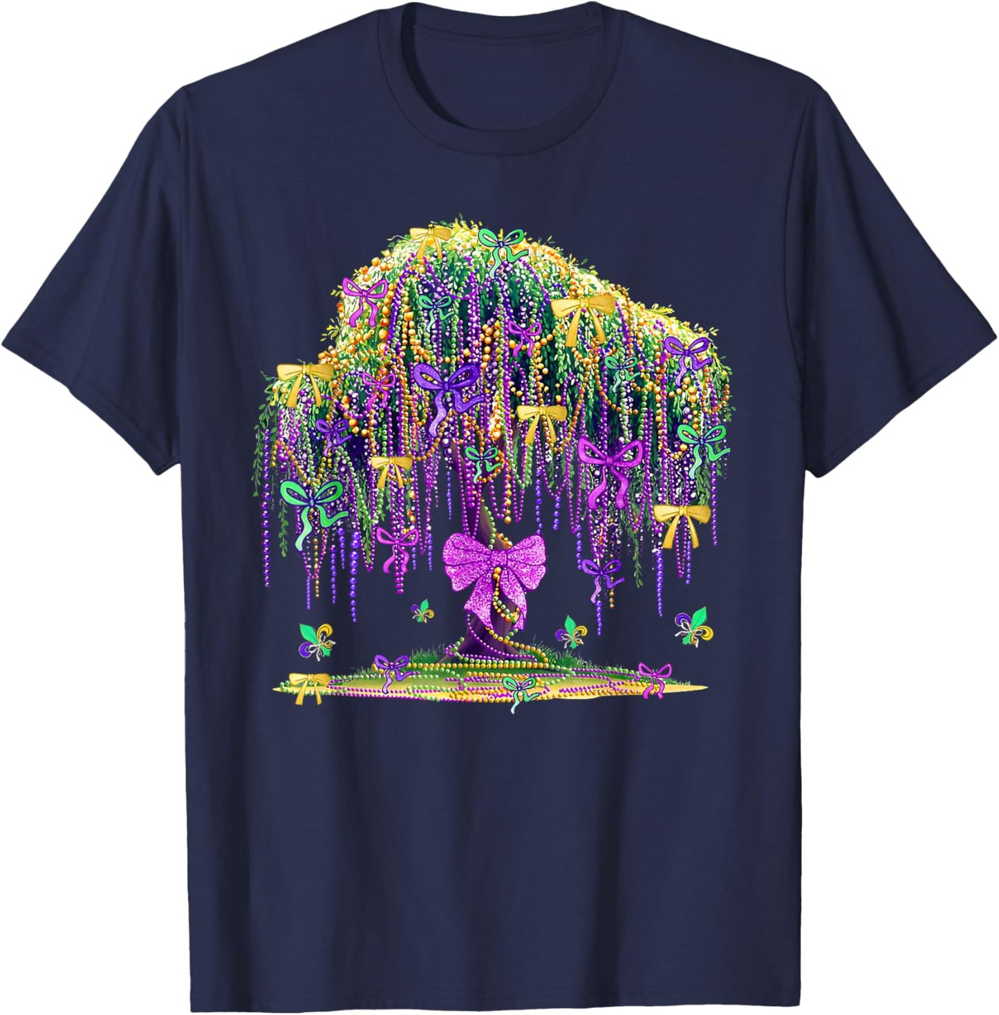 Coquette Bow Tree Beads Mardi Gras New Orleans Fleur De Lis T-Shirt - T-Shirt | Navy