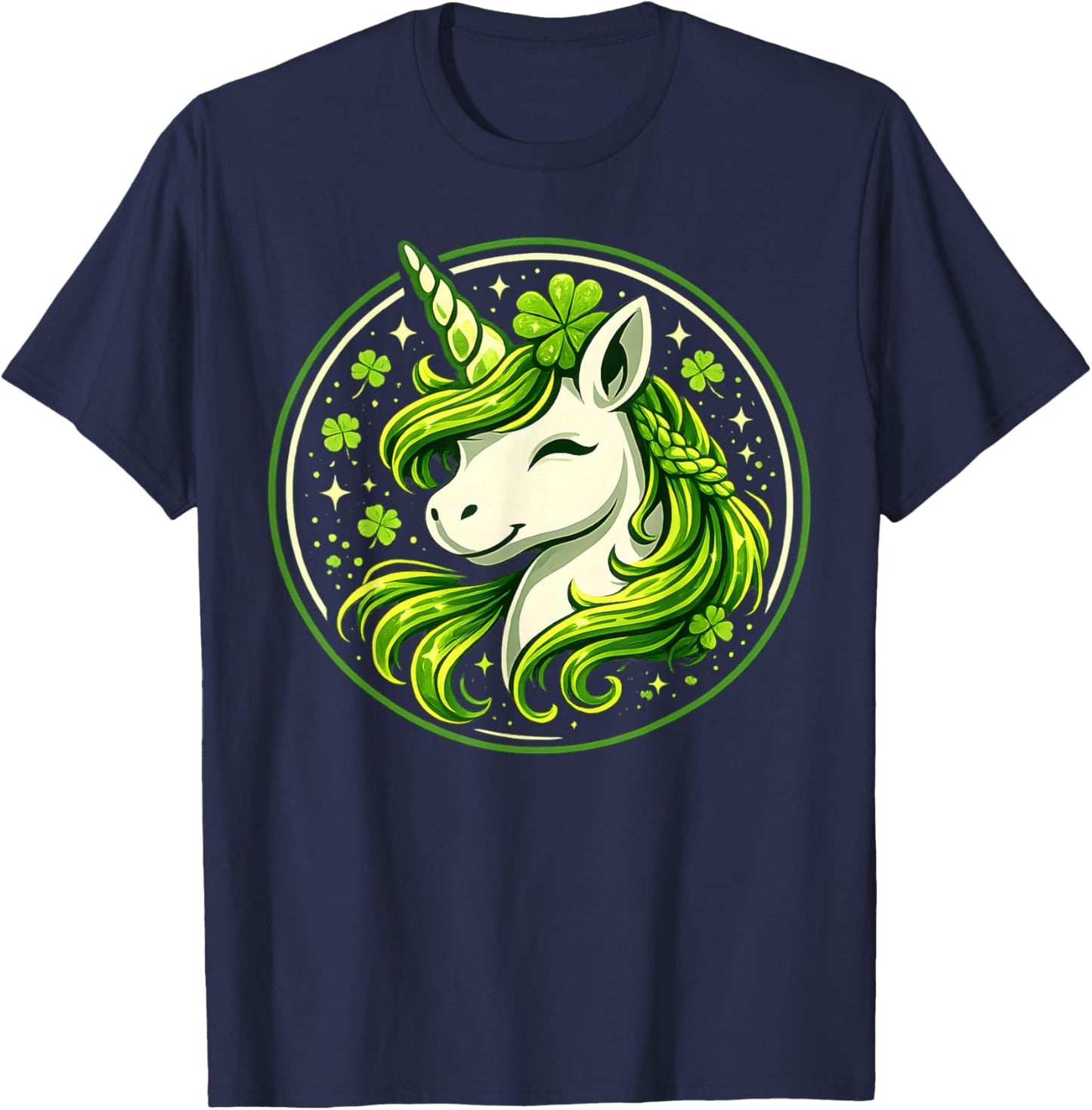 Cute Unicorn Shamrock St Patricks Day Lepricorn Girls Kids T-Shirt - T-Shirt | Navy