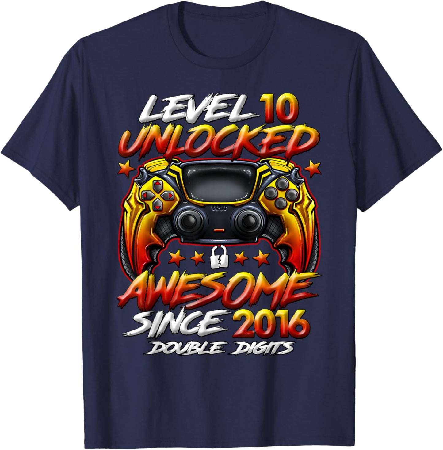 Official Double Digits Level 10 Unlocked 10th Birthday Boy T-Shirt - T-Shirt | Navy