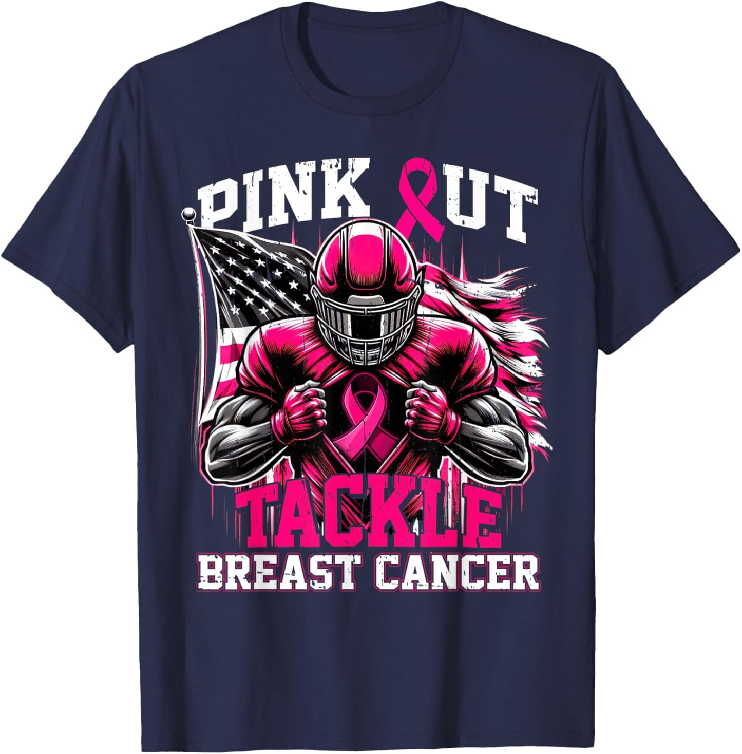 Pink Out Tackle Football Breast Cancer Awareness Men Boys T-Shirt - T-Shirt | Navy