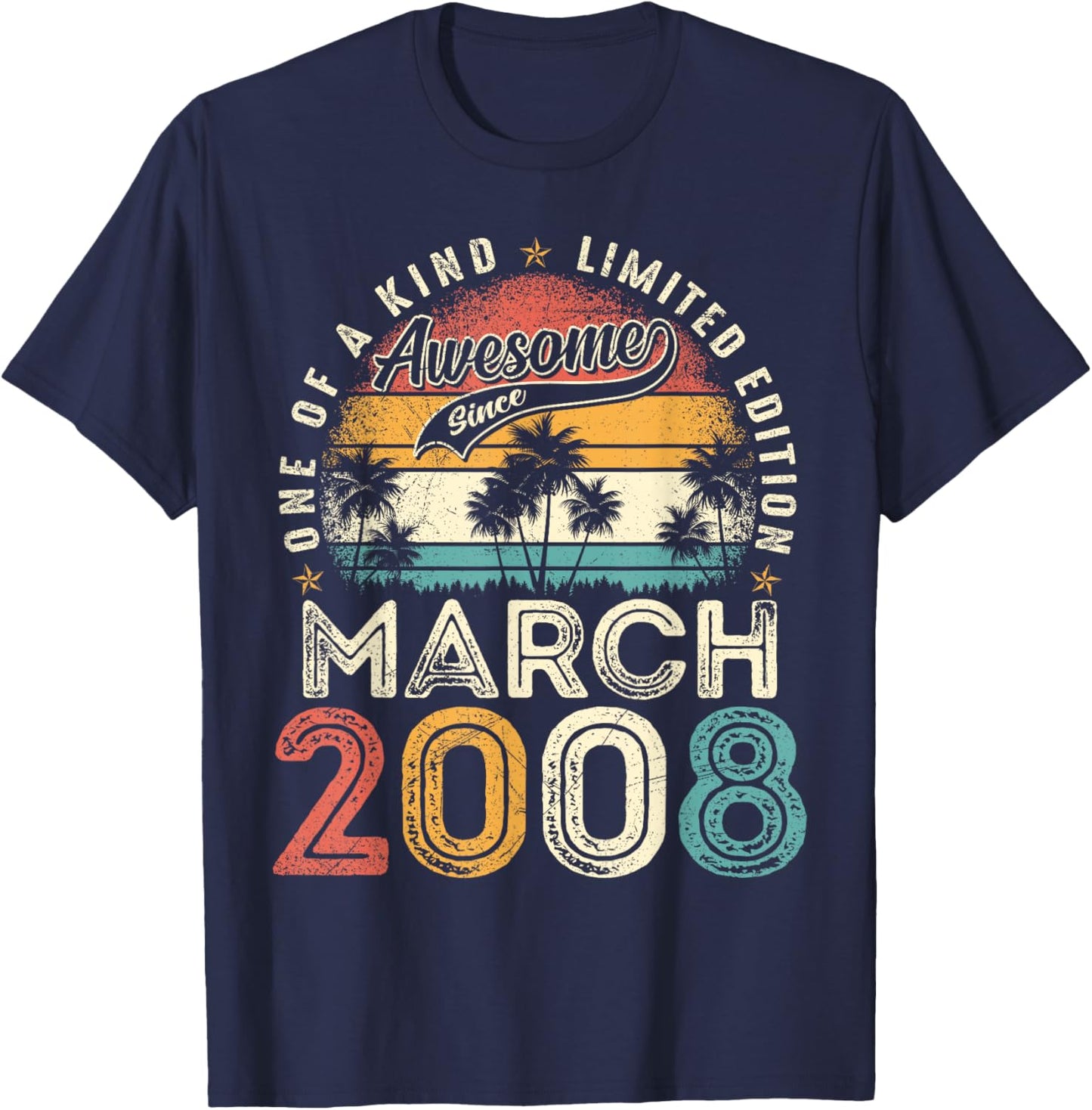 18 Years Old Men Awesome Since March 2008 18th Birthday Boys T-Shirt - T-Shirt | Navy