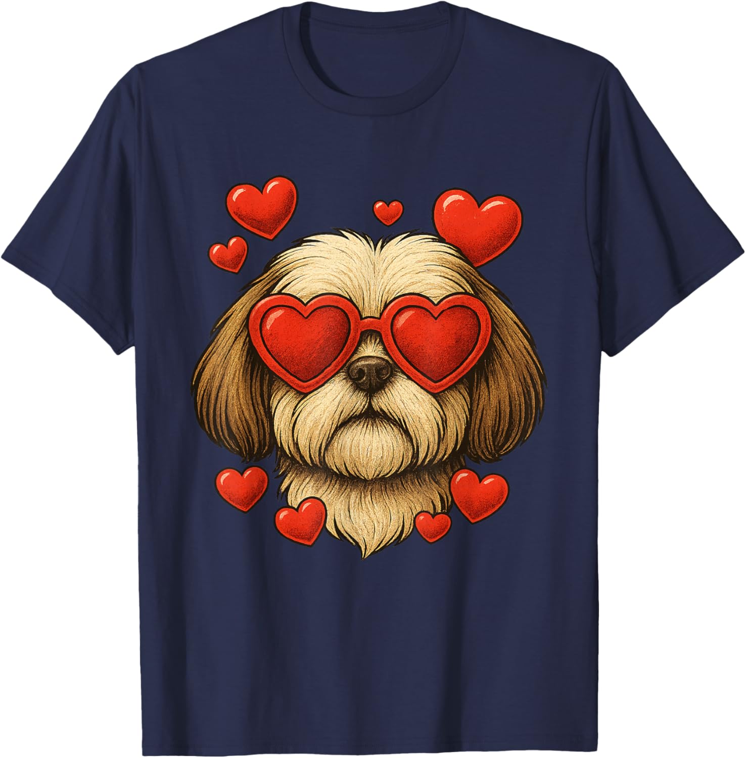 Valentines Shih Tzu Pet Dog Face Heart Shih Tzu Lover T-Shirt - T-Shirt | Navy