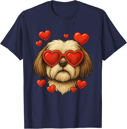 Valentines Shih Tzu Pet Dog Face Heart Shih Tzu Lover T-Shirt - T-Shirt | Navy