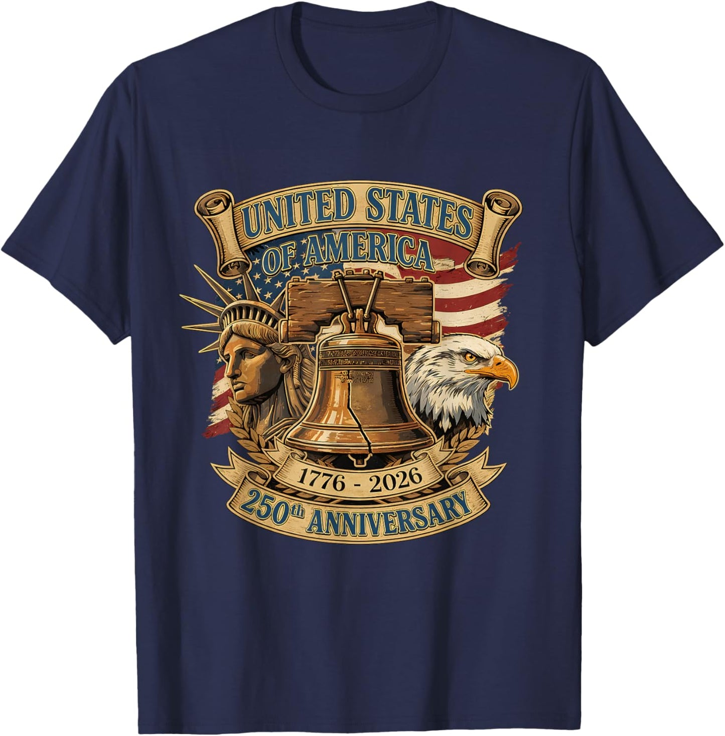 Patriotic Eagle and Flag 250 Years American 4th of July Kids T-Shirt - T-Shirt | Navy