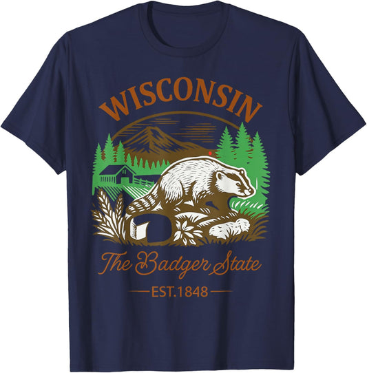 Wisconsin The Badger State Vintage Inspired T-Shirt - T-Shirt | Navy