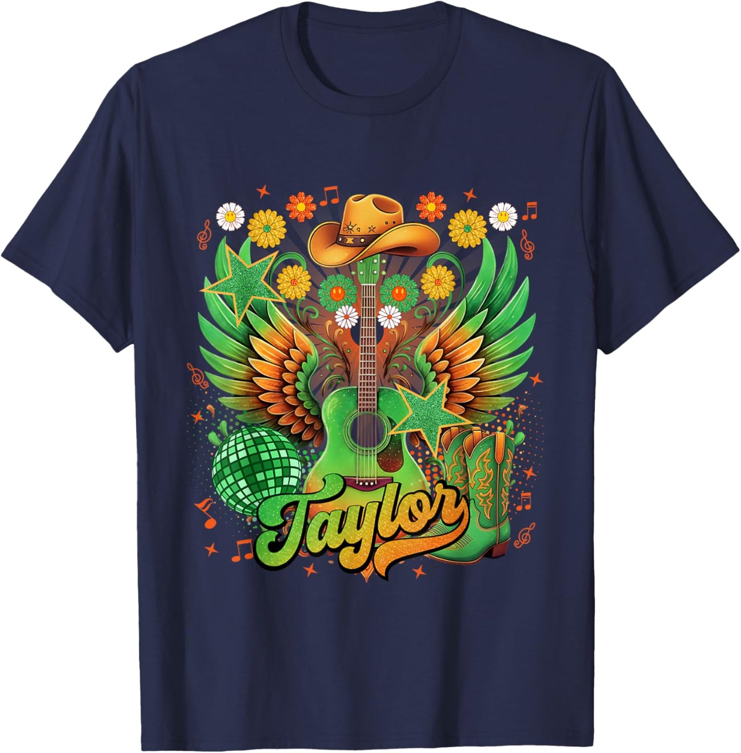 Girl Retro Taylor First Name Personalized Groovy 80's T-Shirt - T-Shirt | Navy